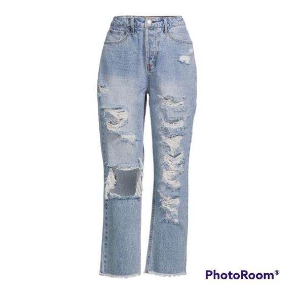 Vanilla Star Juniors Distressed 90's Boyfriend Jean Retro Button Fly Size 9 - Picture 1 of 16